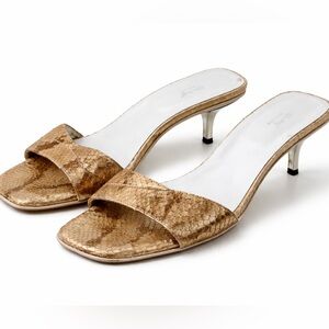 Retta Wolff Gold Snakeskin Leather Kitten Heel Slide Sandals Women’s Size 7.5